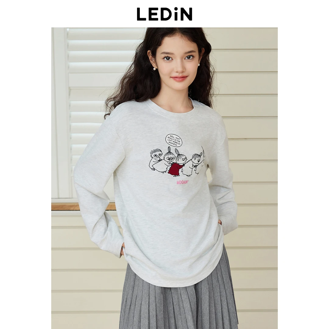 【姆明联名】乐町24冬季新款通勤宽松绒感磨毛柔软长袖T恤上衣