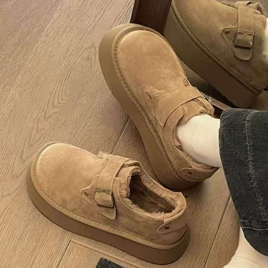 加绒加厚勃肯棉鞋女厚底2024秋冬新款ins百搭懒人一脚蹬保暖棉鞋