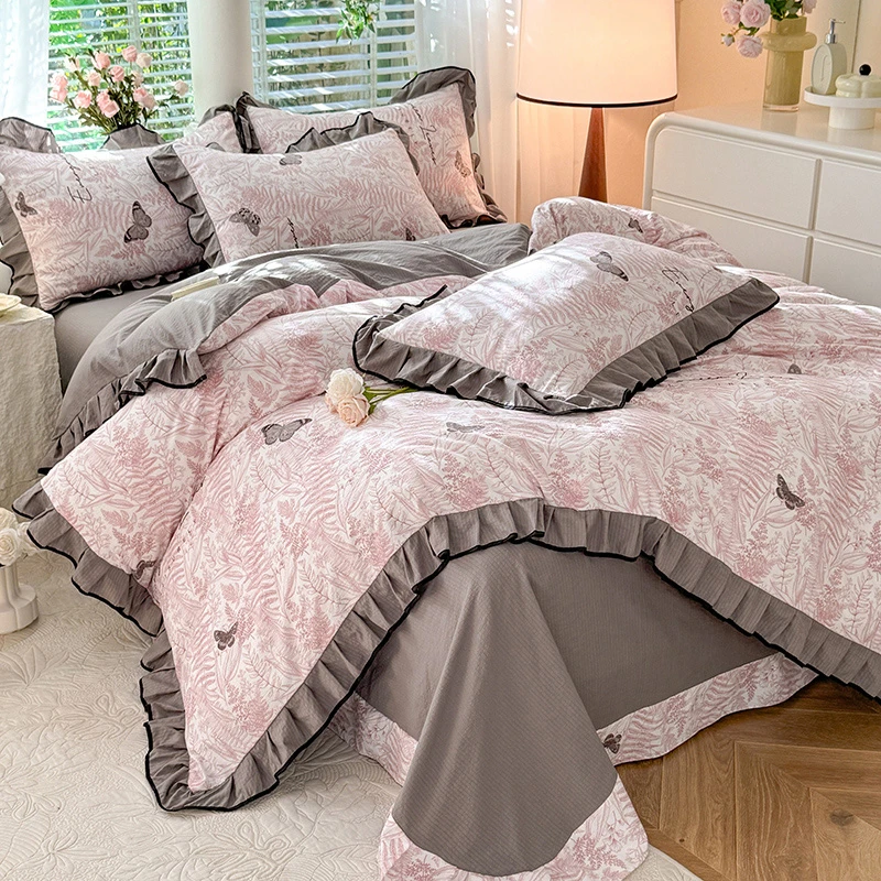 【春夏四件套四季款A类】时尚花边款四件套针织棉