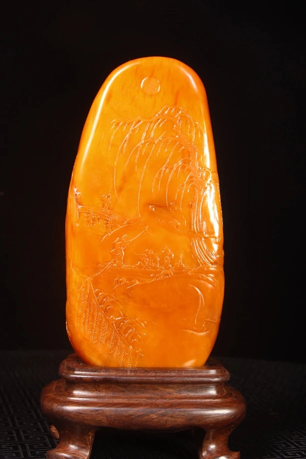 精品大开门田黄石 柳江泛舟 规格：15×7×3.6cm 重量：596.5g