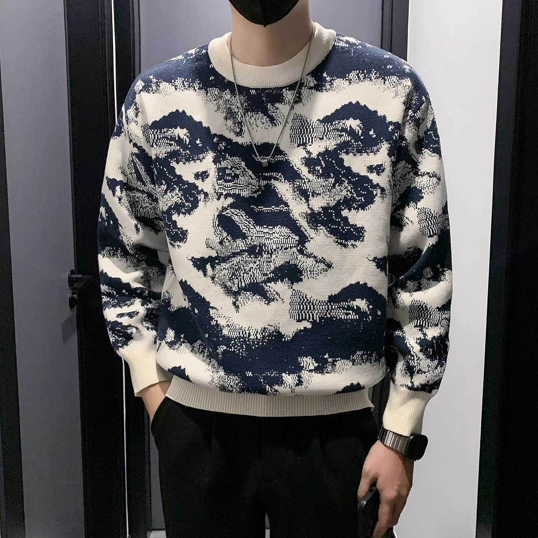 高级感扎染男士毛衣男款秋冬季2025新款潮牌痞帅针织衫内搭打底衫