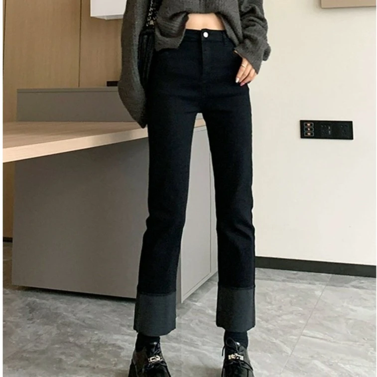 高腰黑色窄版修身直筒牛仔裤女2025年秋季蓝小个子黑色直筒牛仔裤