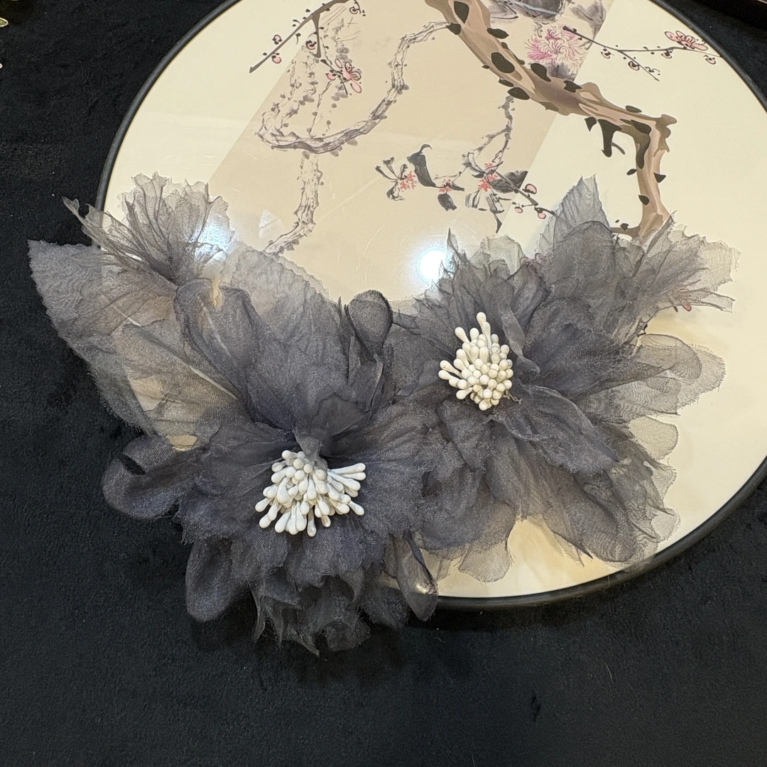 【云鬓花颜阁烫花发夹】灰烟雪蕊新中式汉服纯手工烫花古风发饰B175