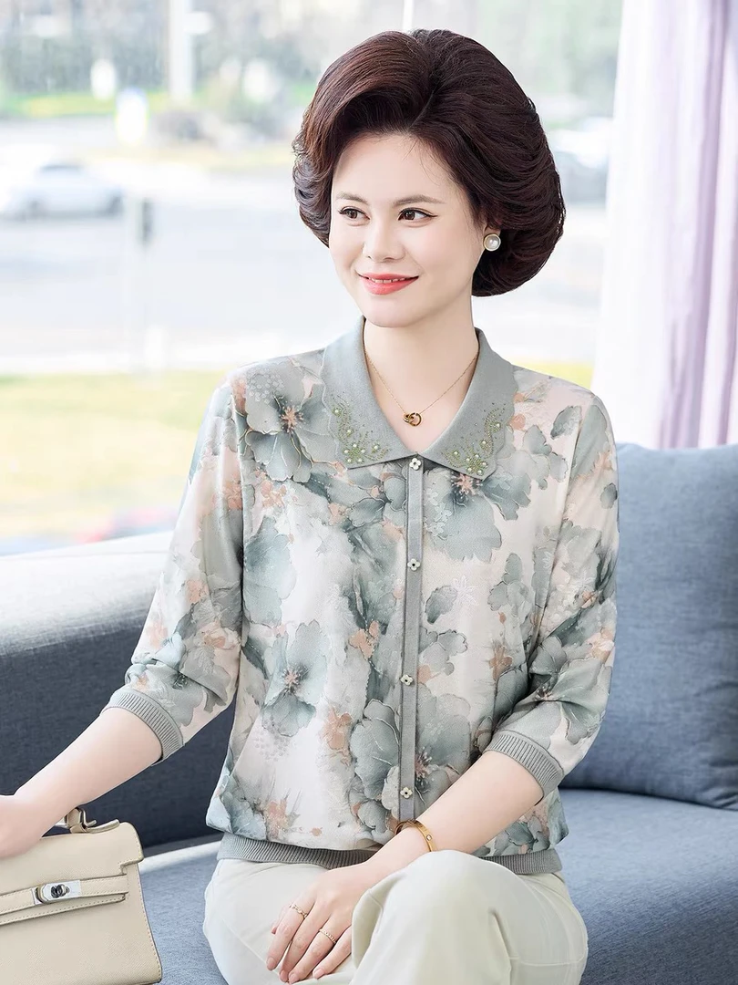 妈妈夏装套装2025新款夏季上衣女T恤新款中年七分袖薄款小衫宽松