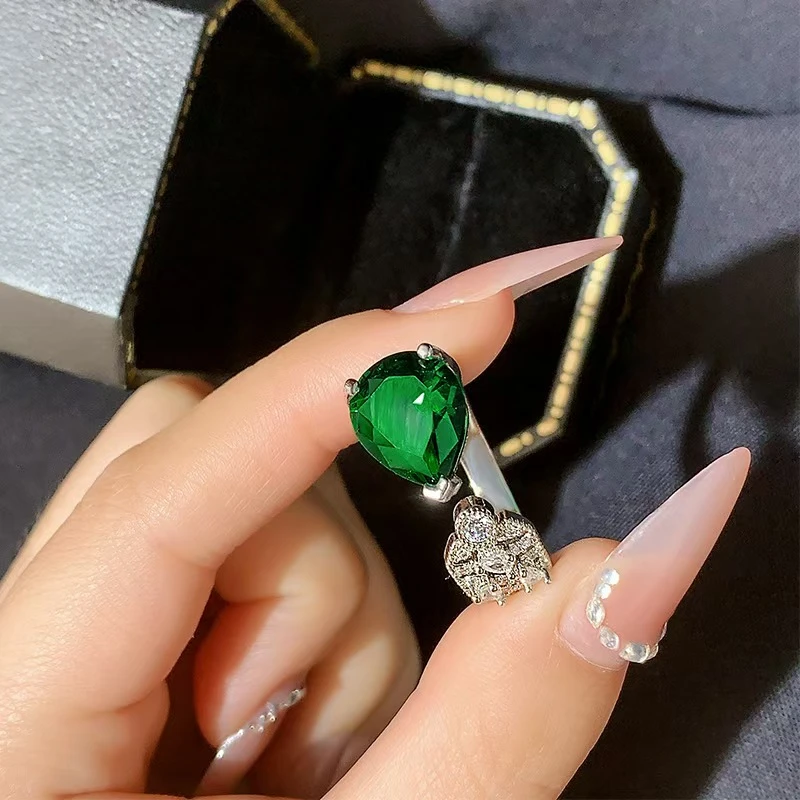 铜合金石英石戒指 女法式欧美风绿色蛇形精致复古可调节轻奢2657