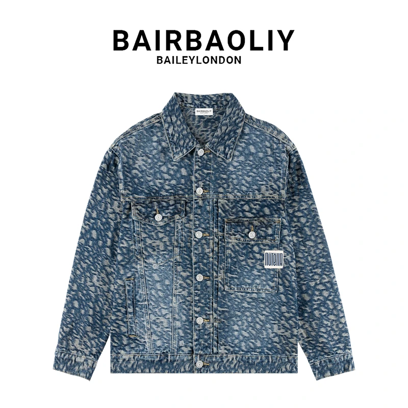 BAIRBAOLIY夹克高端提花豹纹牛仔外套男美式潮牌高级感外套2025春