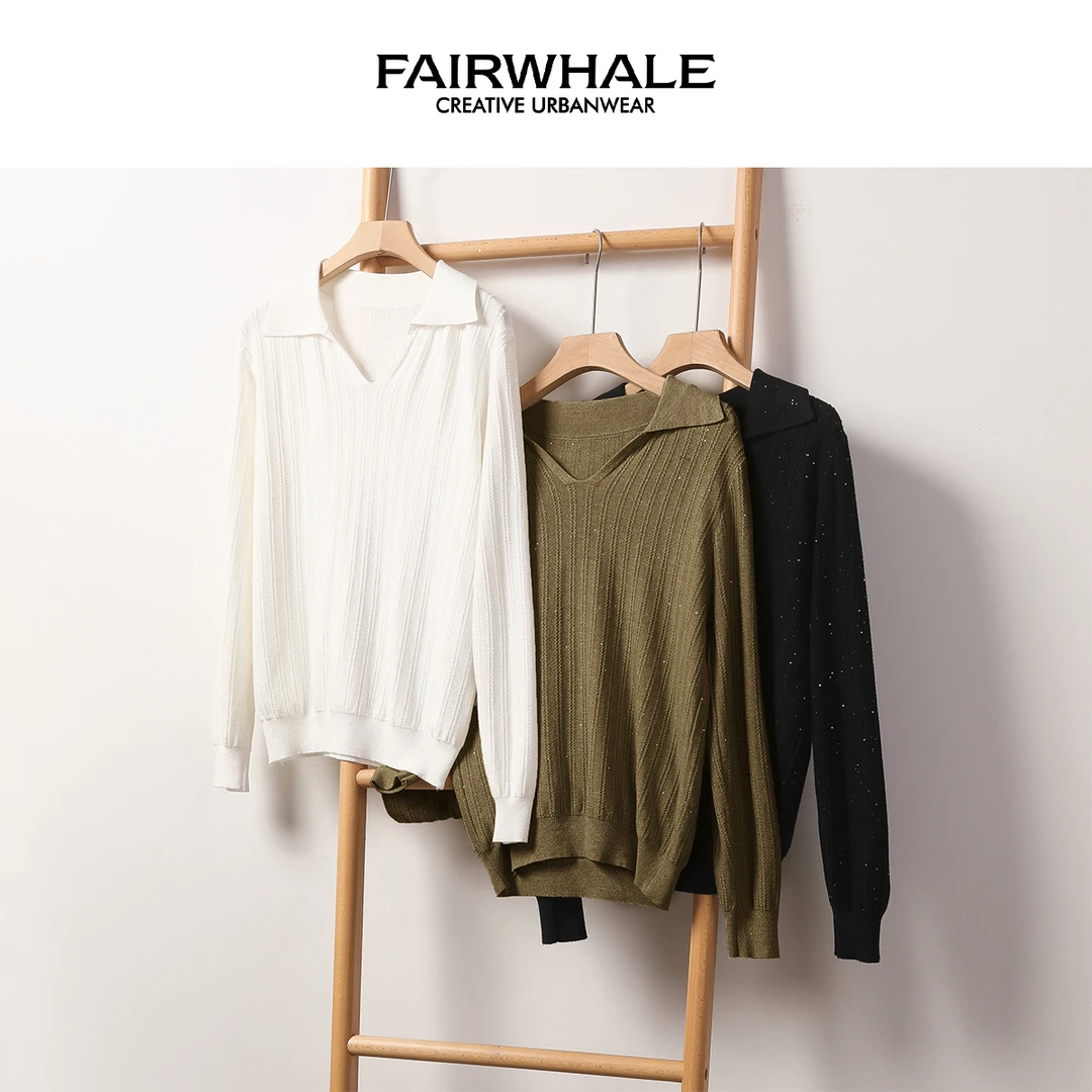 【管管专属】马克华菲女装秋季Polo领纯色宽松针织衫 F43004A043