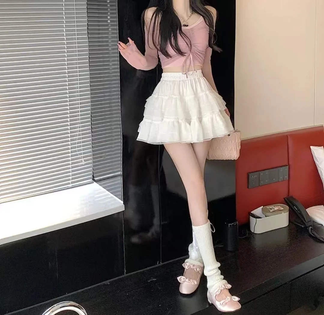 半身裙女夏季新款纯欲辣妹风蛋糕短裙仙女网纱蓬蓬裙蕾丝A字裙子