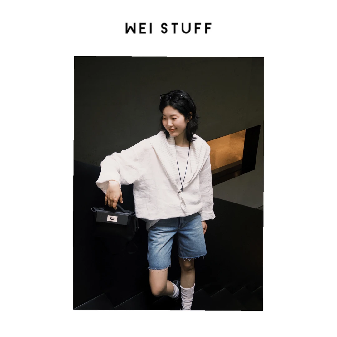 WEI STUFF “半夏自在” 松弛感时尚圆领百搭宽松长袖T恤 9460 . S