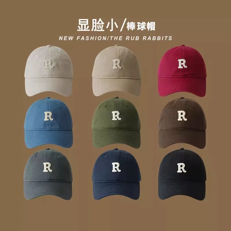 韩国潮牌帽子韩版纯棉字母R棒球帽情侣弯檐运动帽休闲百搭鸭舌帽