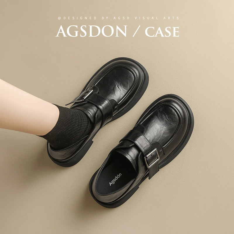 奥古狮登黑色乐福鞋女2025春秋新款厚底英伦风jk休闲增高小皮鞋