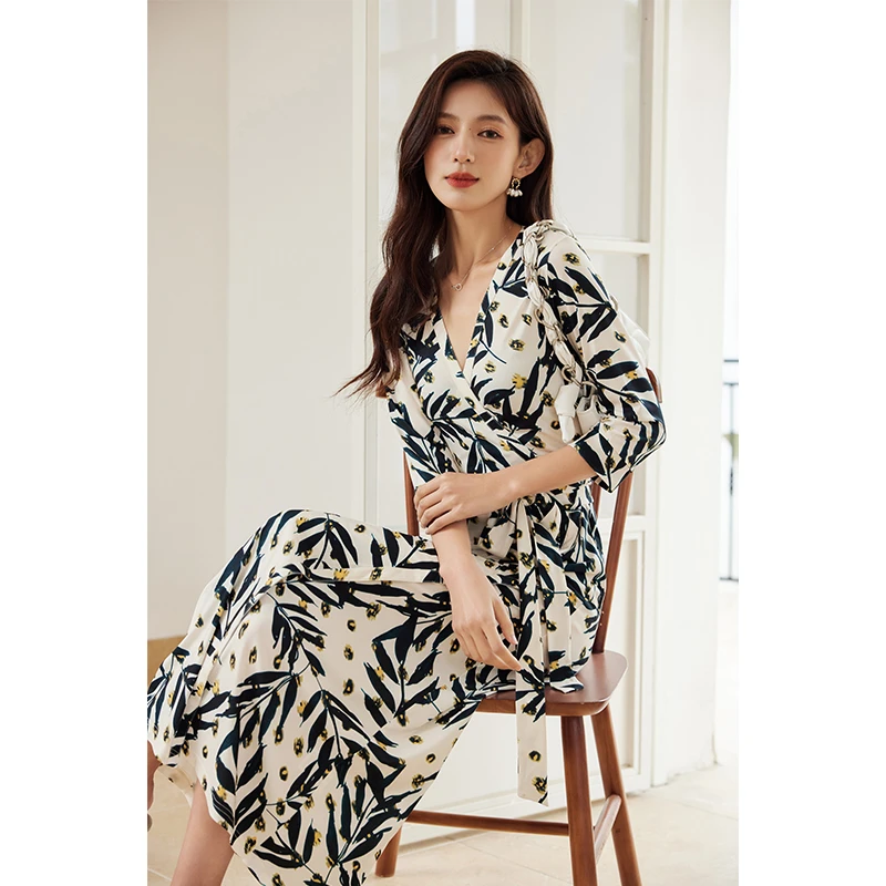 iu【金喜】竹摇清影新中式轻国风裹身裙气质长裙度假连衣裙夏新款女