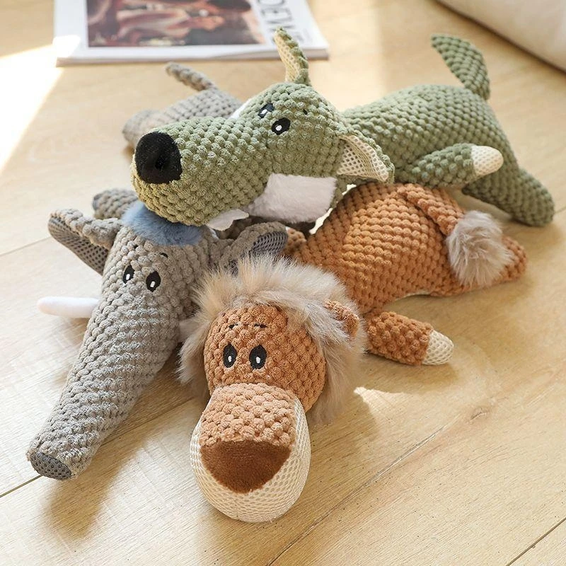 跨境宠物用品玉米绒大象狮子小狼发声玩具自嗨磨牙洁齿毛绒狗玩具