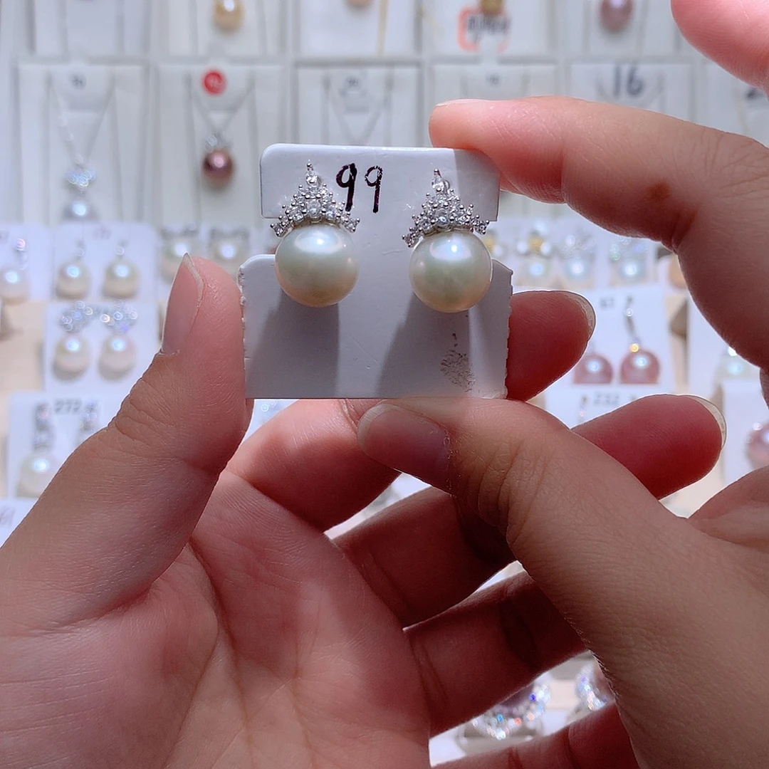 银S925镶嵌淡水珍珠耳饰CC11.7mm