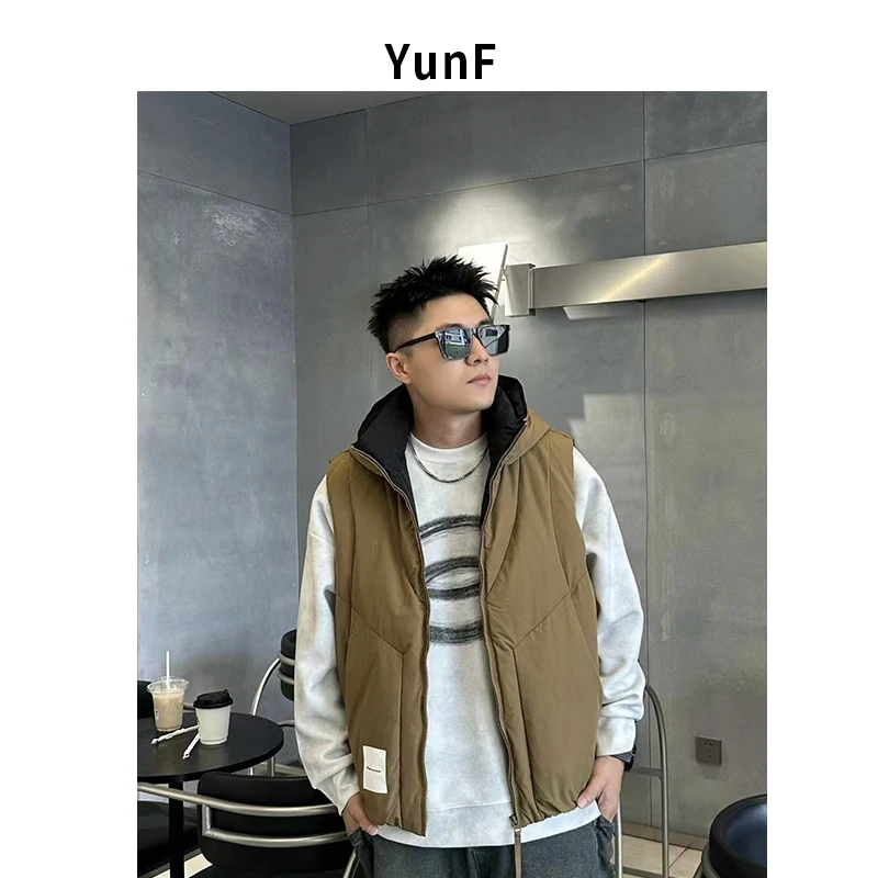 【YUNF】秋冬马甲男坎肩纯色宽松时尚保暖百搭外套25025