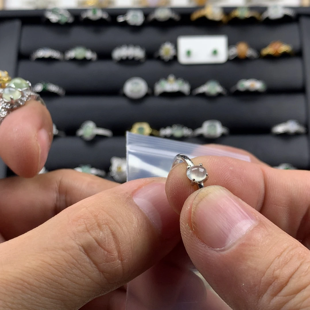 翡翠银S925镀金镶嵌戒指843