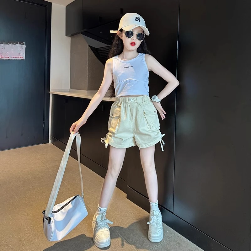 女童夏季套装2025新款中大童夏装韩版潮酷穿搭儿童工装短裤两件套