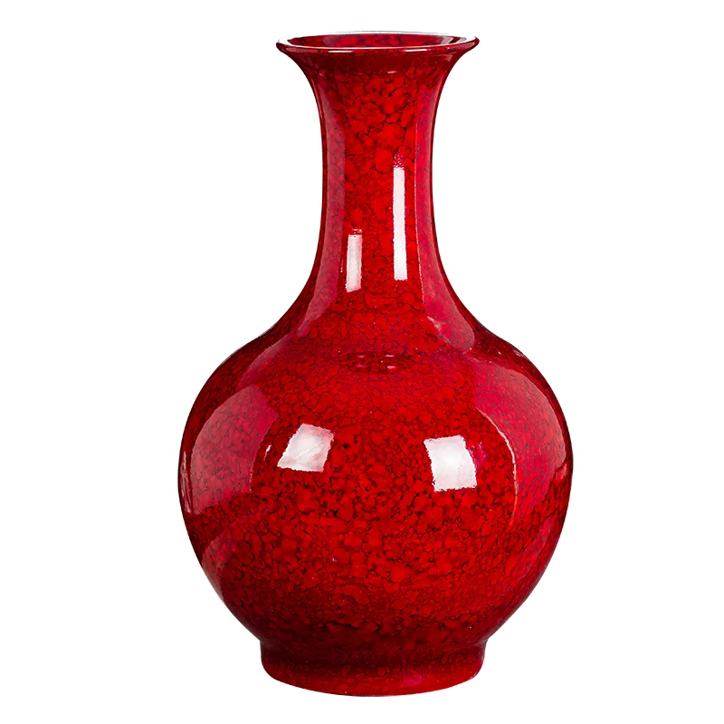 景德镇中国红花瓶插花摆件客厅电视柜装饰品轻奢工艺品新中式陶瓷