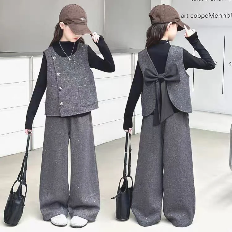 女童套装春秋款2025新款洋气儿童秋季衣服大童秋装马甲休闲三件套