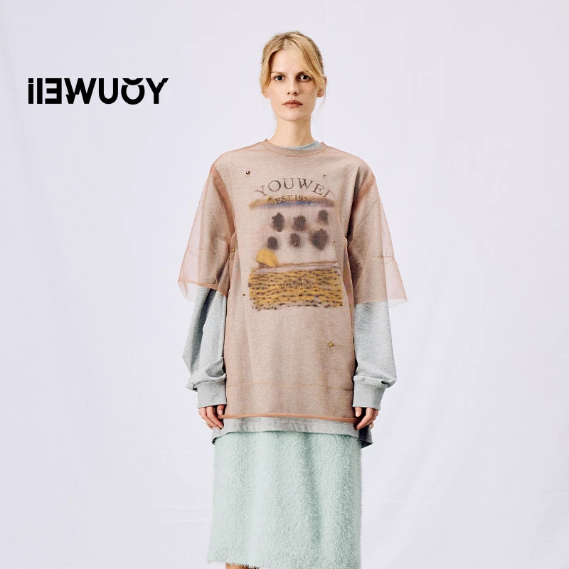 有尾YOUWEI 手工钉珠定制网布裸T Y1125116复古