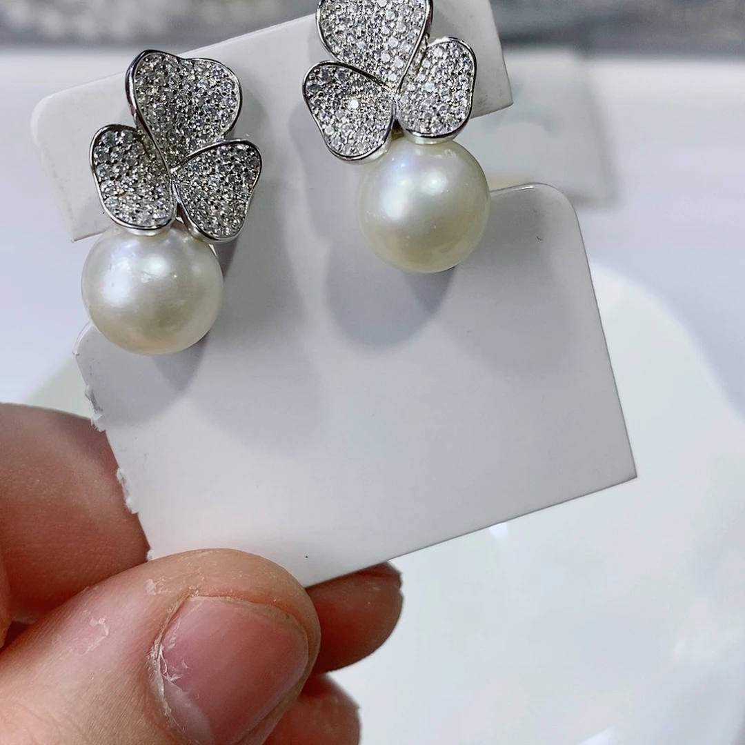 海水珍珠耳饰银S925镶嵌