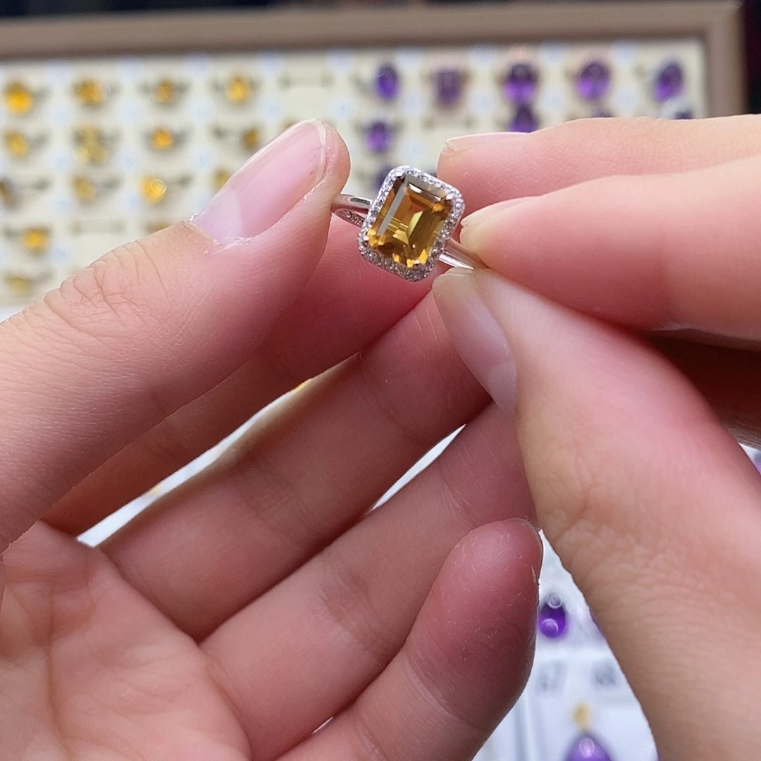 黄晶纯天然无优化黄水晶Q银S925镶嵌妖*妖