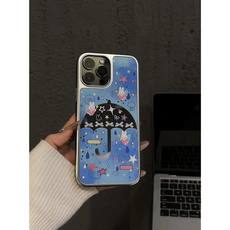 ins适用苹果16pro电镀大孔相框卡通手机壳iphone15米菲兔星星雨伞