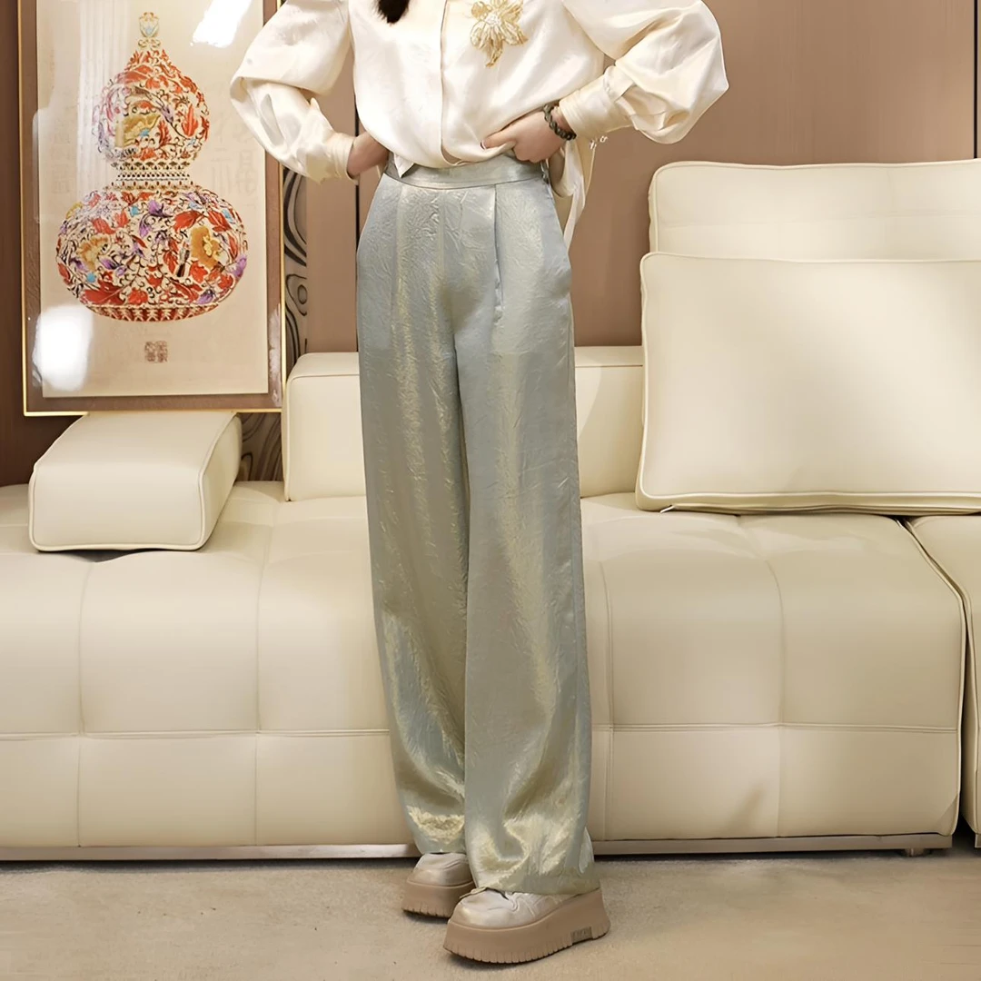 醋酸烫金工艺弹力腰头休闲裤显瘦时尚高腰垂感百搭舒适修腿型