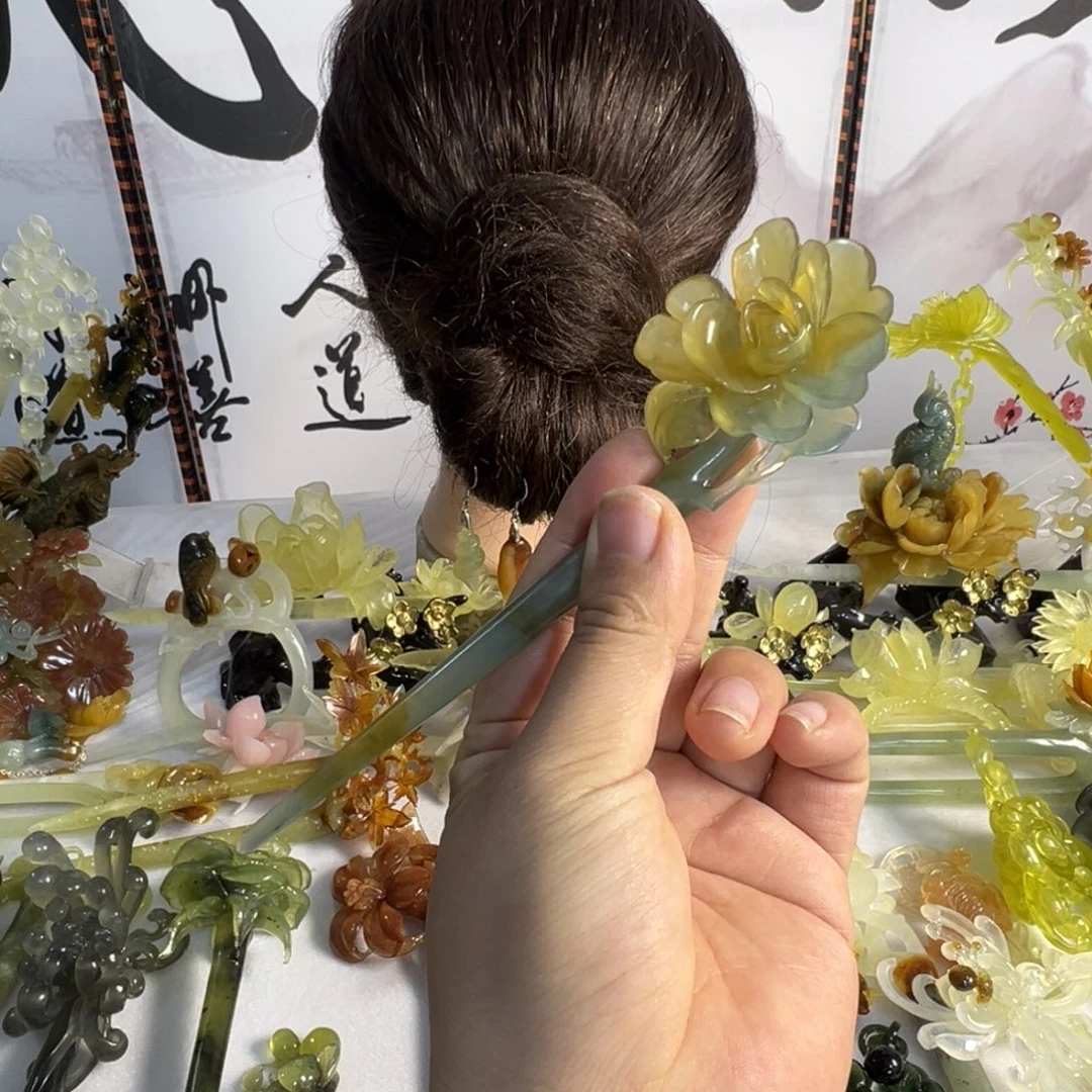 定制蛇纹石玉毛货发饰