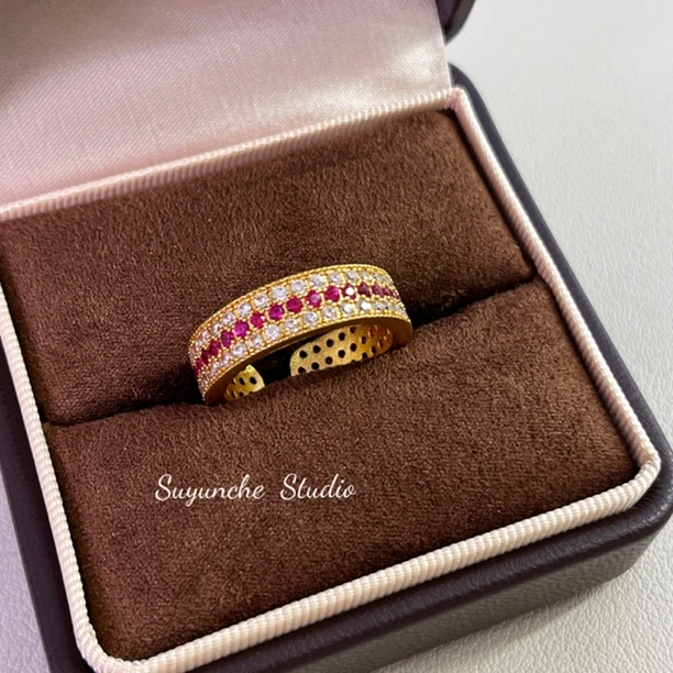 铜合金合成锆石戒指 Suyunche2632时尚欧美超闪镶嵌拼色经典戒指