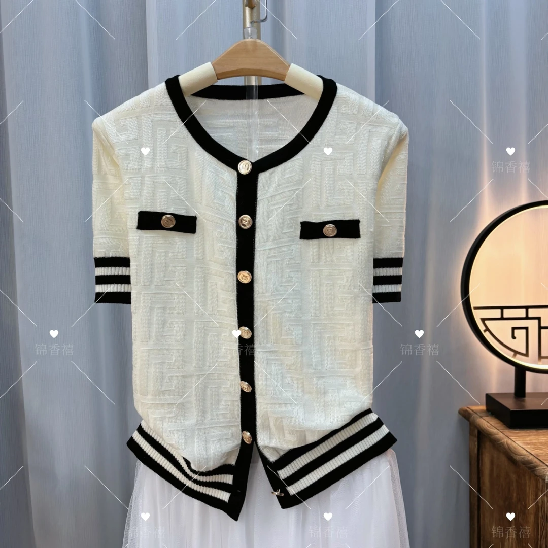 [V751-米兰时装]夏季设计感欧货圆领短袖开衫外套披肩