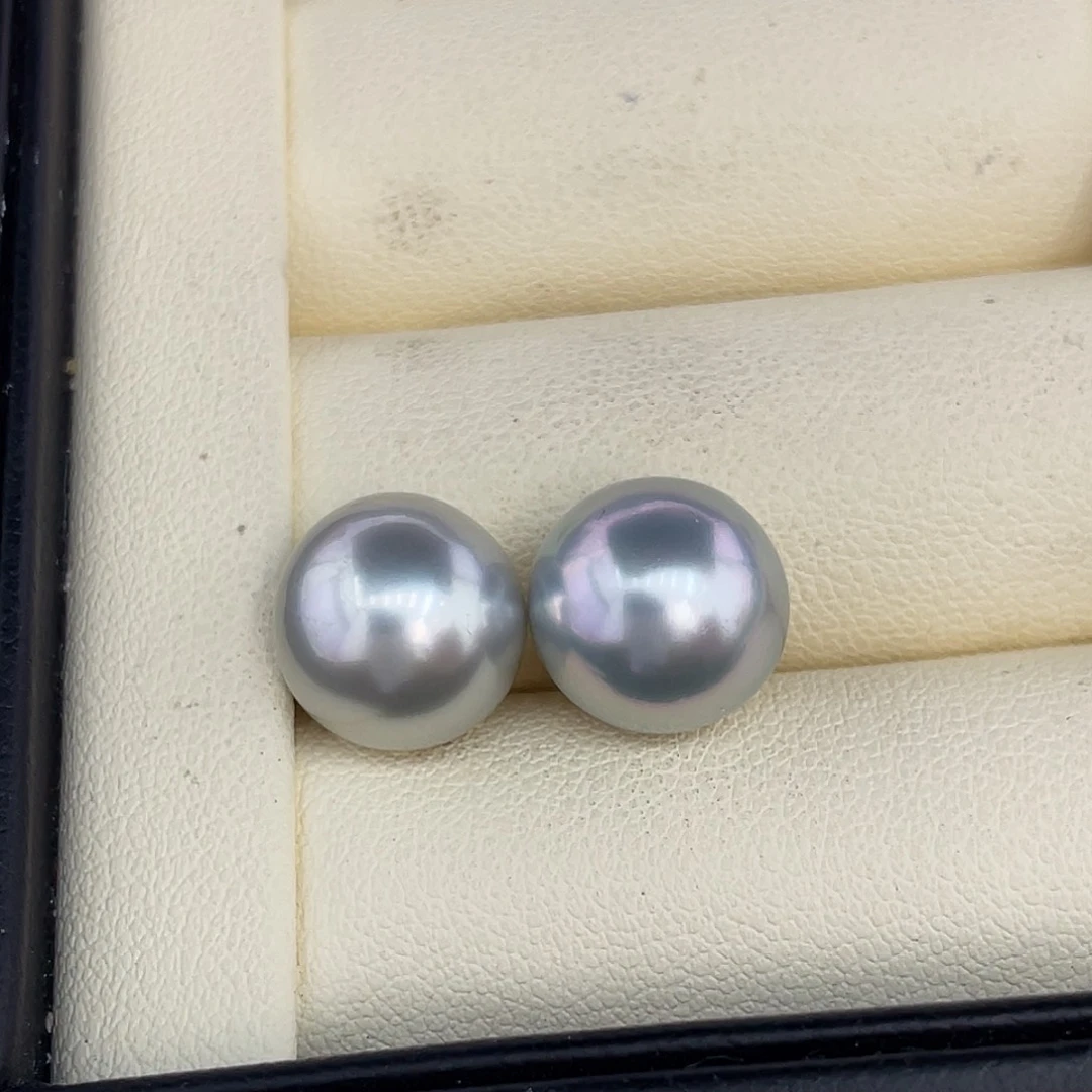 定制海水珍珠未镶嵌裸珠11mm超浅奶奶灰大溪地对珠