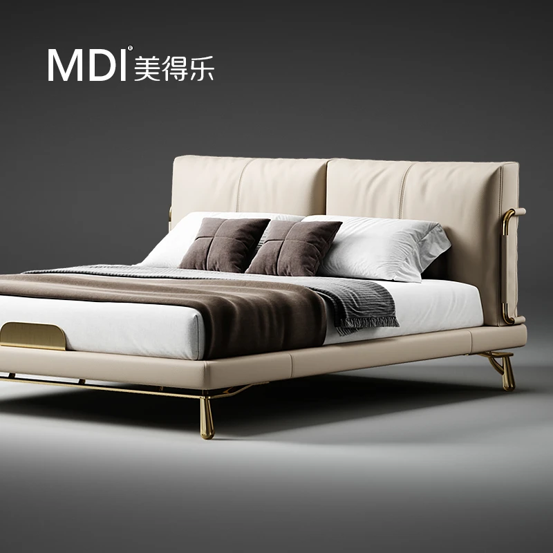 美得乐大师设计意式皮艺床沙发客厅轻奢北欧主卧室婚床双人床皮艺
