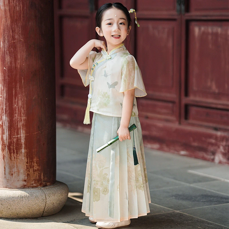 【夏季新款】短袖马面裙女童汉服超仙古风小女孩古装中国风唐装汉服