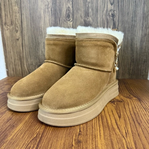 双11活动 微瑕蒙古高品纯牛皮厚底加厚棉橡胶防滑厚底女士抗寒靴