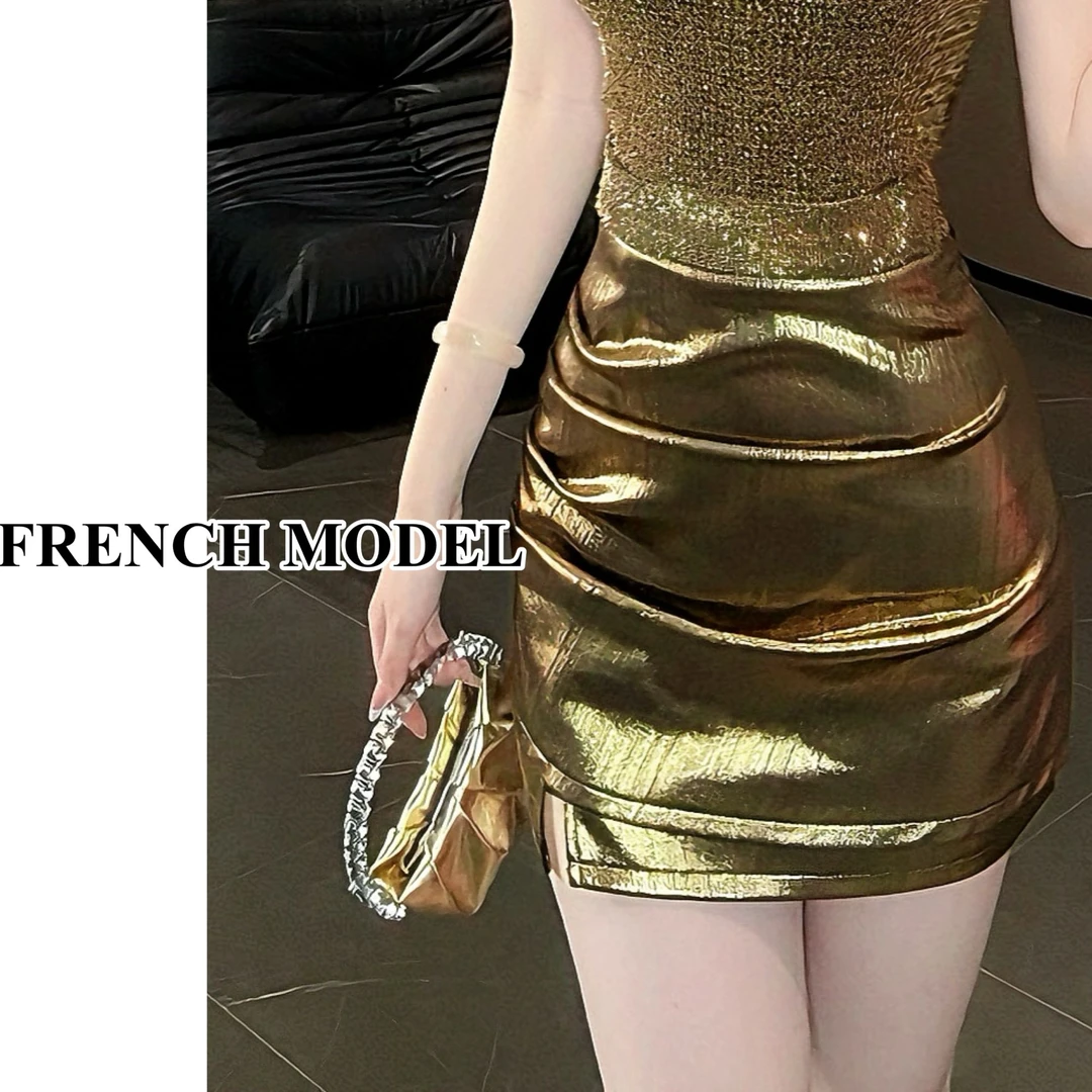 法模FRENCH MODEL0 .YY 2025春季双层半身裙褶皱短裙 90270089