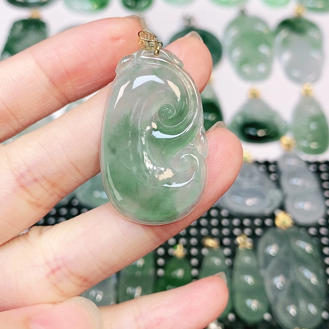 翡翠18K金镶嵌吊坠(不含链)