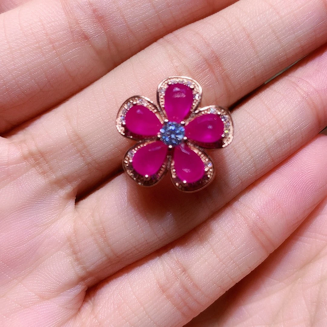 戒指银S925镶嵌红宝石