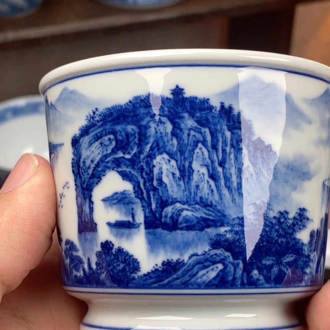 瓷片今***寒青花手绘山水主人杯桂林山水