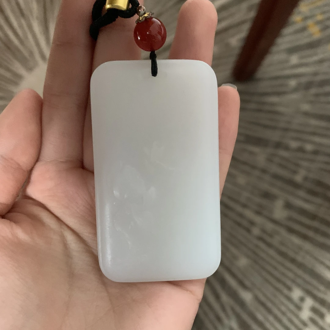 和田玉白玉文人牌吊坠