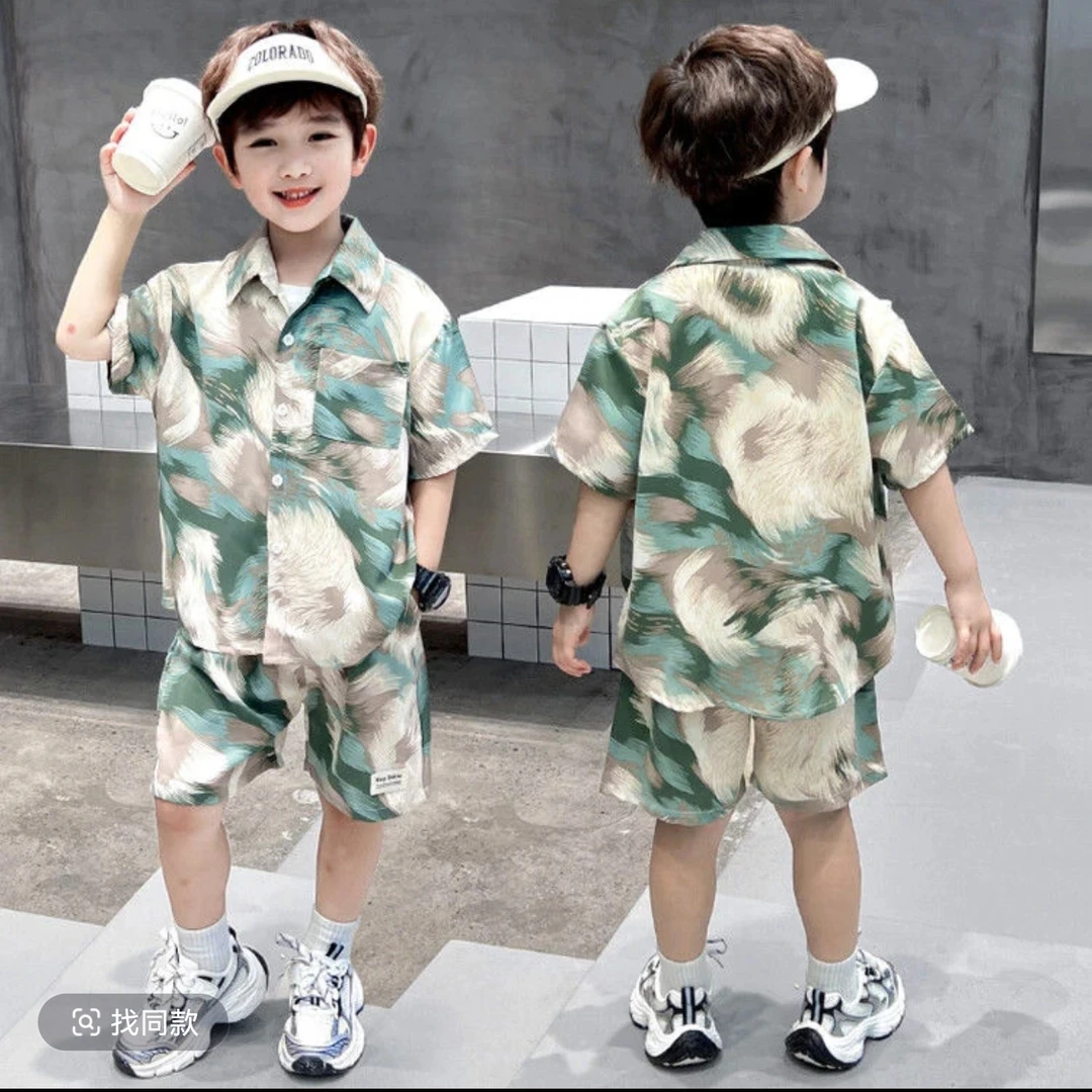 H4107亲子中大童两件套旅游度假风夏季韩版薄款短袖