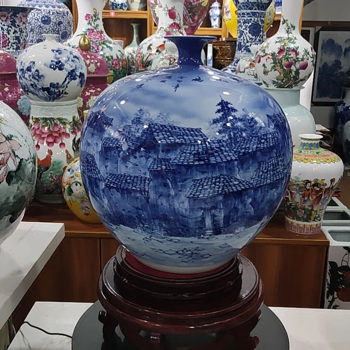 亦***哉瓷片景德镇陶瓷青花山水石榴瓶