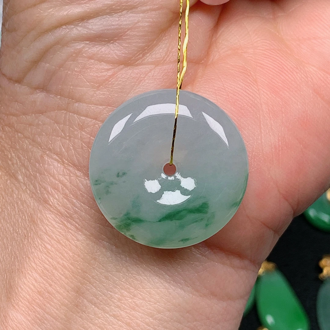 缅甸天然翡翠A货 冰润飘花平安扣179/303（尺寸24.2x5.6)