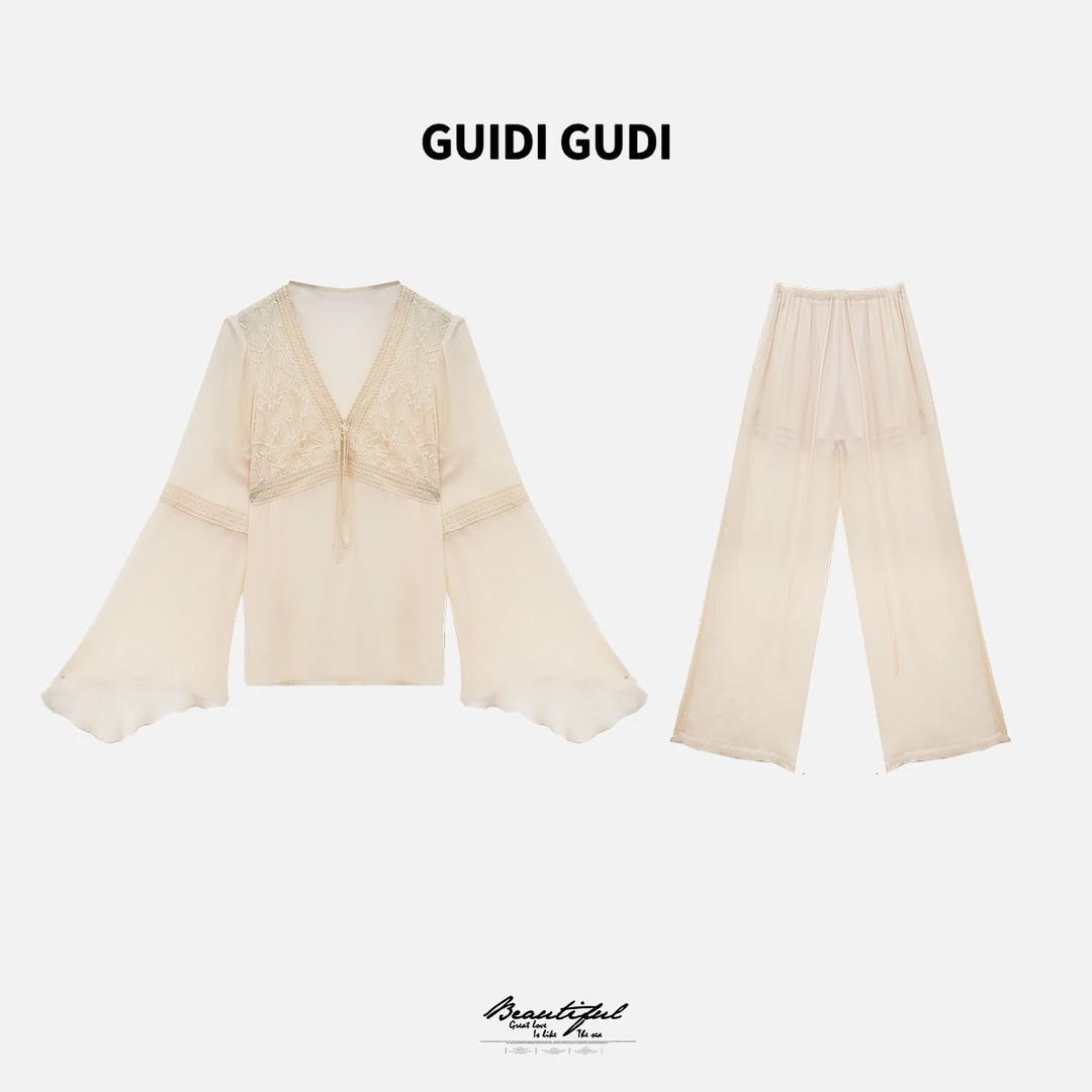 GUIDI GUDI【找寻自我】黄加蓝两件套T恤+休闲裤套装