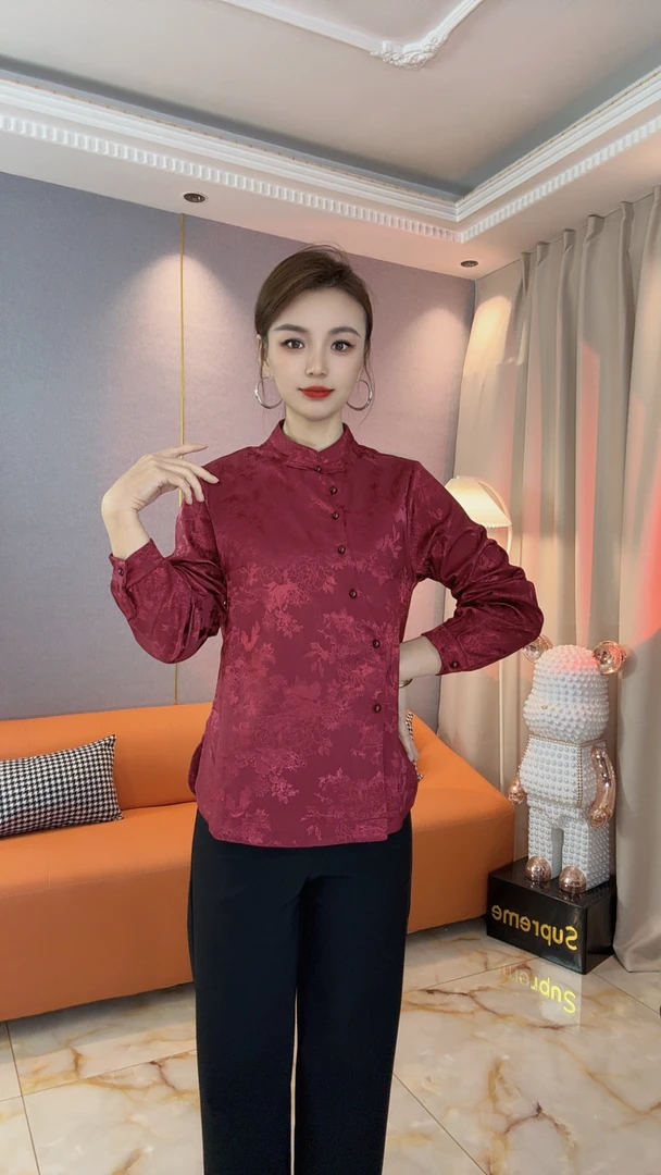 (加绒保暖)国风提花长袖时尚遮肉显瘦气质中国风女装衬衫X6079