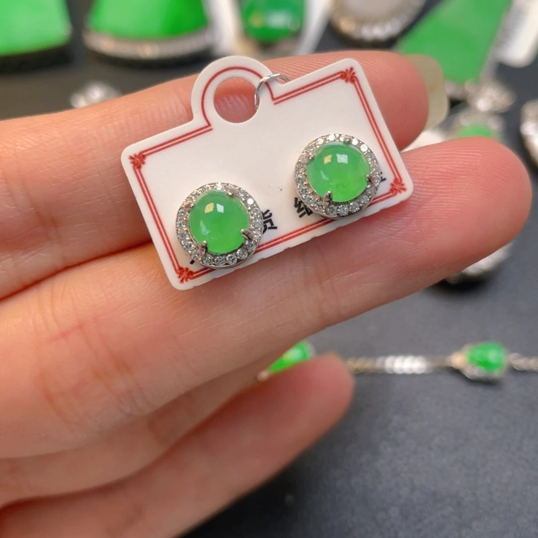 翡翠银S925镶嵌吊坠(不含链)耳钉