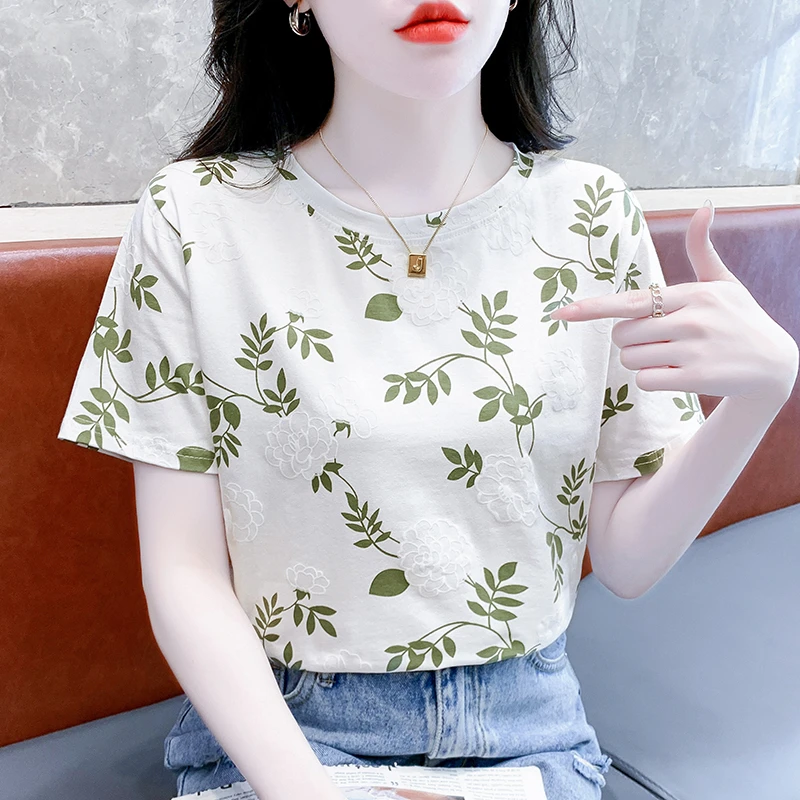 2025夏季新款时尚休闲百搭设计感印花宽松显瘦女士薄款短袖T恤女