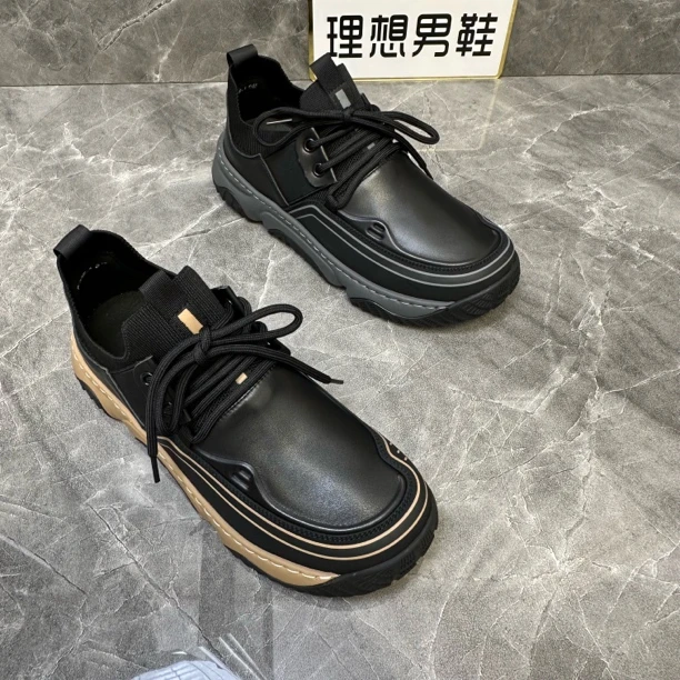 D新款百搭时尚男鞋厚底低帮系带时尚休闲鞋单鞋潮流圆头时尚男士