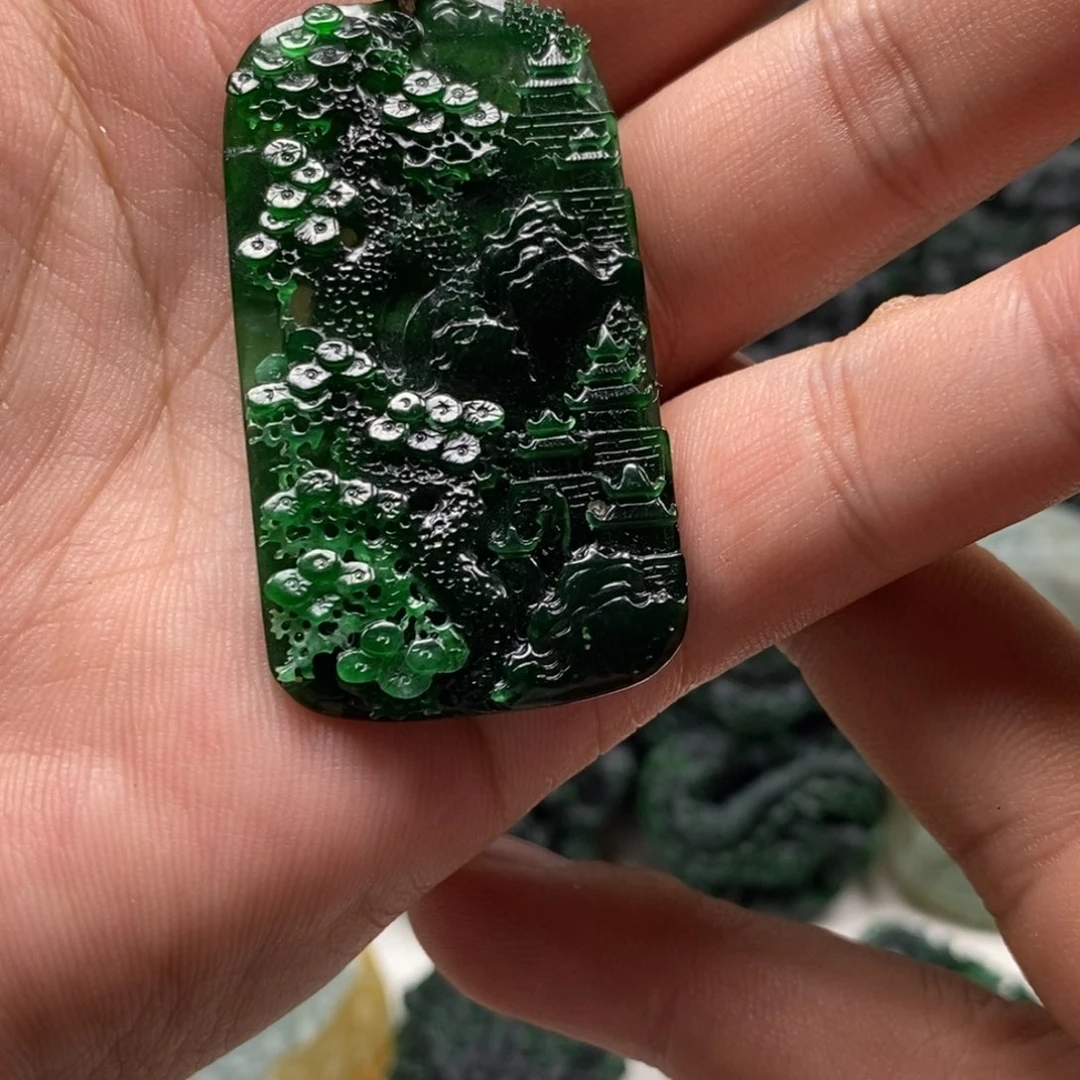 定制翡翠未镶嵌天然翡翠A货山水牌