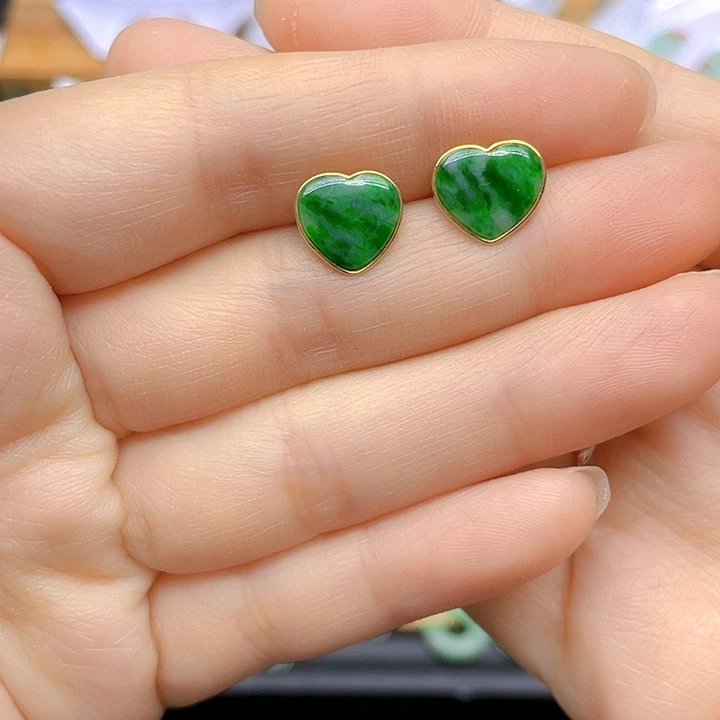 翡翠耳饰18K金镶嵌天然翡翠